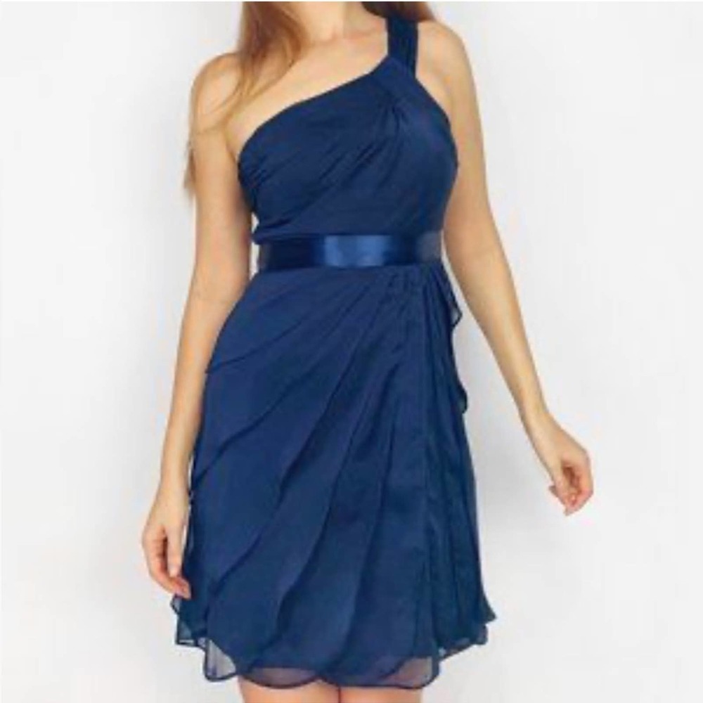 Adrianna Papell Navy One Shoulder Ruffle Mini Dress NWT